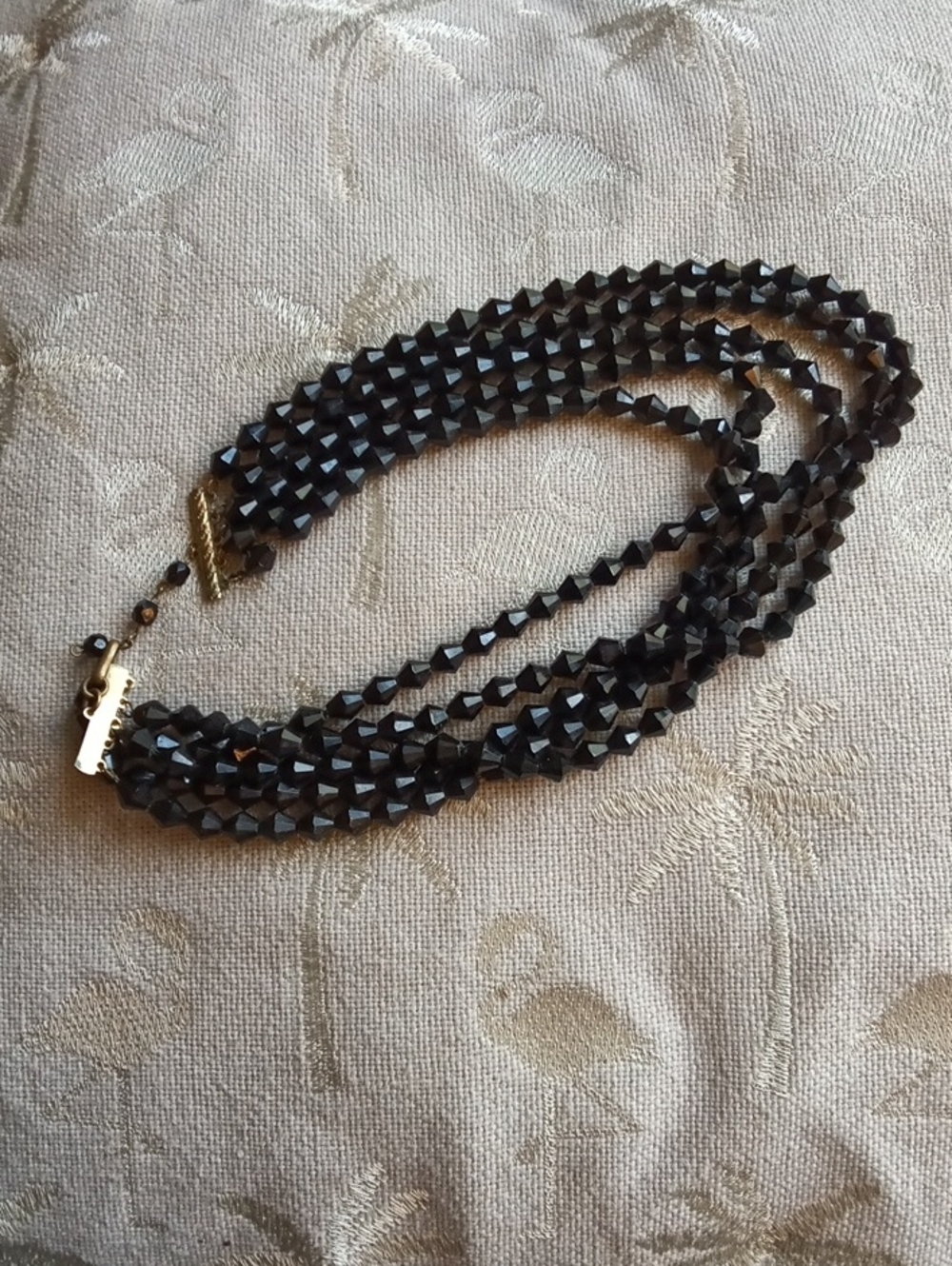 Jet Black Antique Crystal-Multi-Strand Black Beaded Necklace